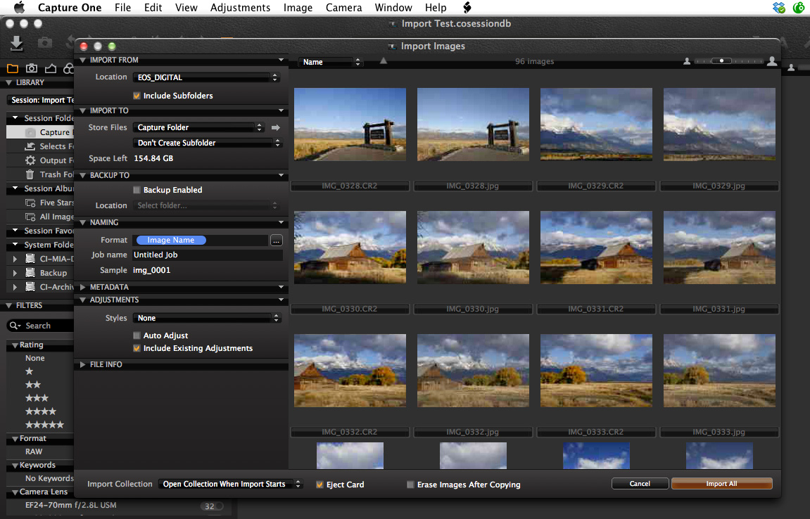 capture one pro import window