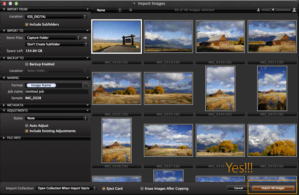 capture one pro import window - import selected