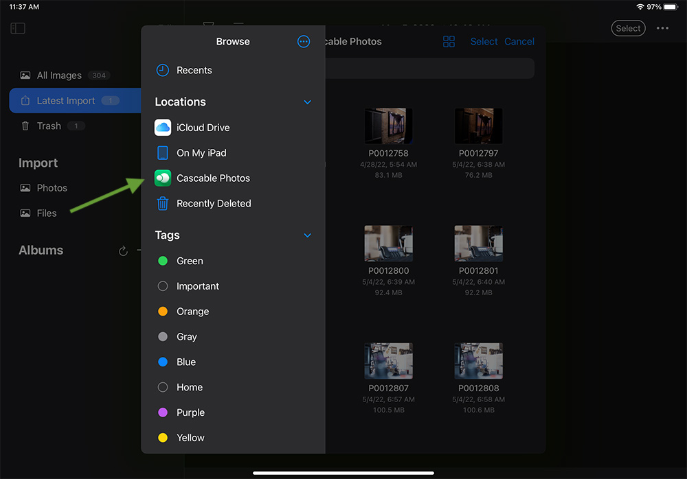 Cascable - Phase One IQ4 workflow -tethering - photos - import