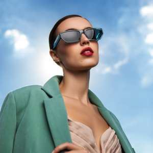 woman portrait blue sky sunglasses fashion