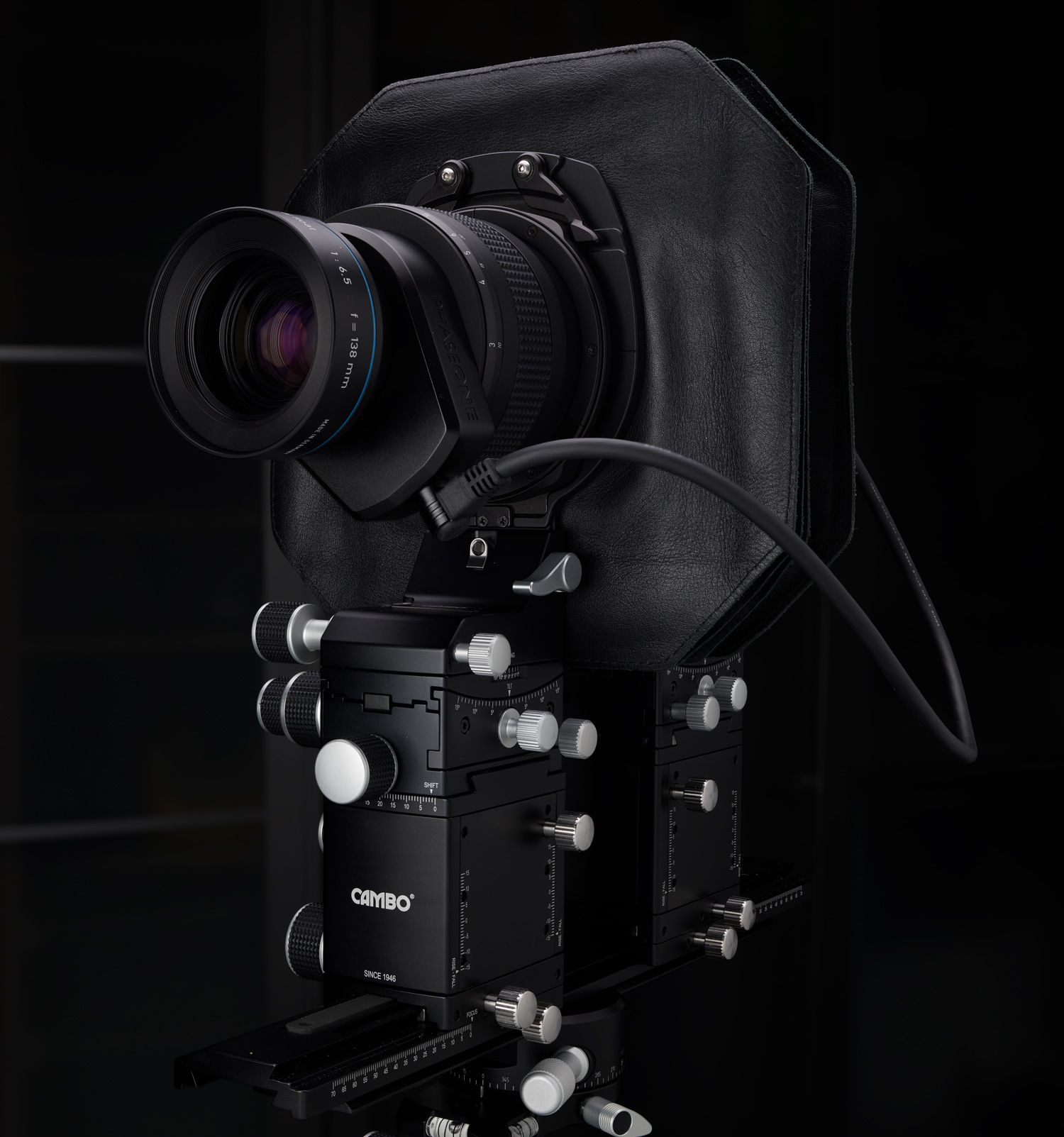 Rodenstock 138mm HR Digaron-Float in Phase One X-Shutter - External cabling of the X-Shutter allows the 138mm to be paired with the IQ4 on any camera system with a mount for it, shown here on the Cambo Actus MV