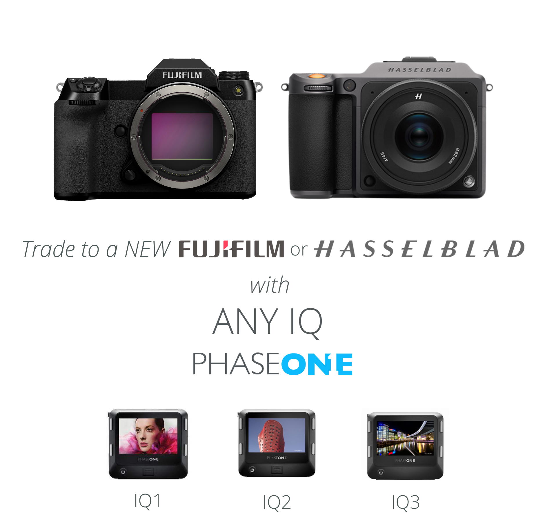 Trade to a Fujifilm or Hasselblad from Any Phase One IQ