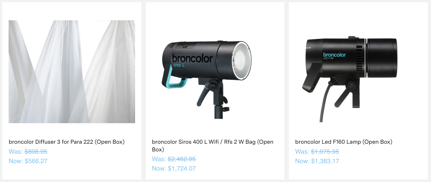 broncolor Diffuser 3 for Para 222 (Open Box)
Was: $808.95
Now: $566.27
broncolor Siros 400 L Wifi / Rfs 2 W Bag (Open Box)
Compare
View Product
broncolor Siros 400 L Wifi / Rfs 2 W Bag (Open Box)
Was: $2,462.95
Now: $1,724.07
broncolor Led F160 Lamp (Open Box)
Compare
View Product
broncolor Led F160 Lamp (Open Box)
