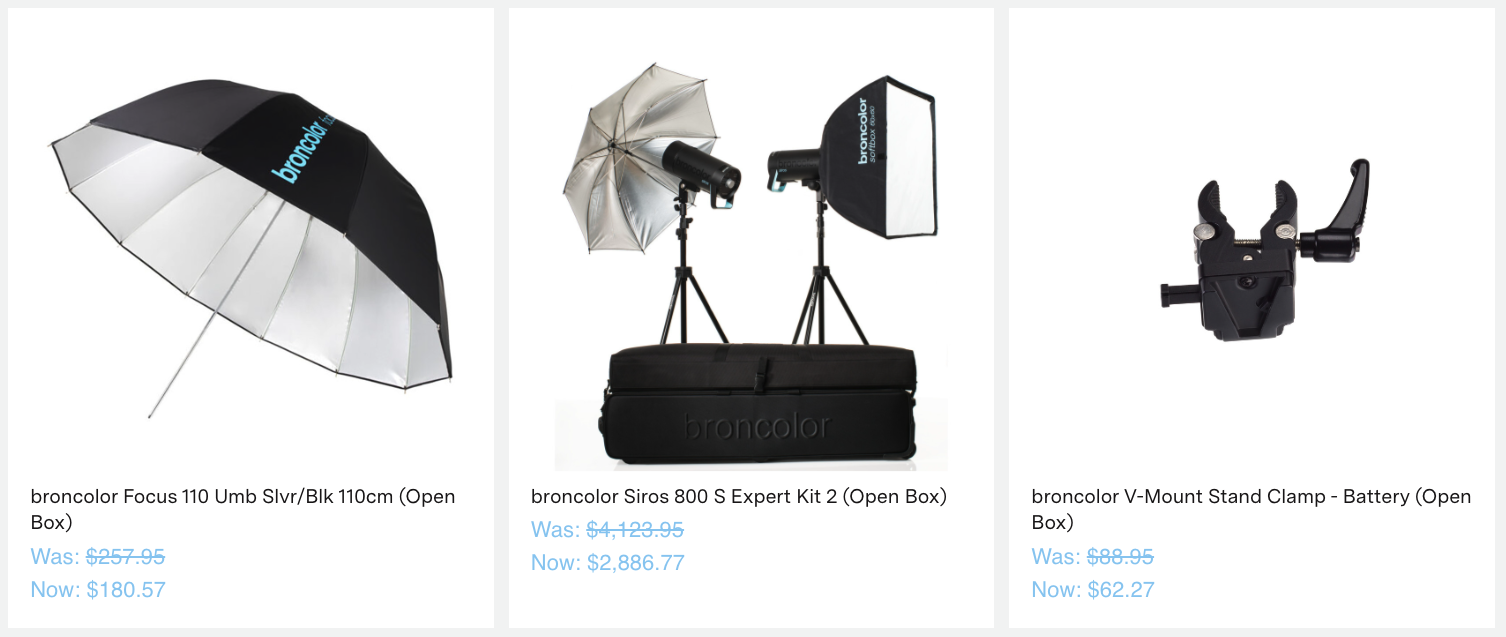 broncolor Focus 110 Umb Slvr/Blk 110cm (Open Box)
Was: $257.95 broncolor Siros 800 S Expert Kit 2 (Open Box)
Was: $4,123.95
Now: $2,886.77
broncolor V-Mount Stand Clamp - Battery (Open Box)
Compare 
View Product
broncolor V-Mount Stand Clamp - Battery (Open Box)