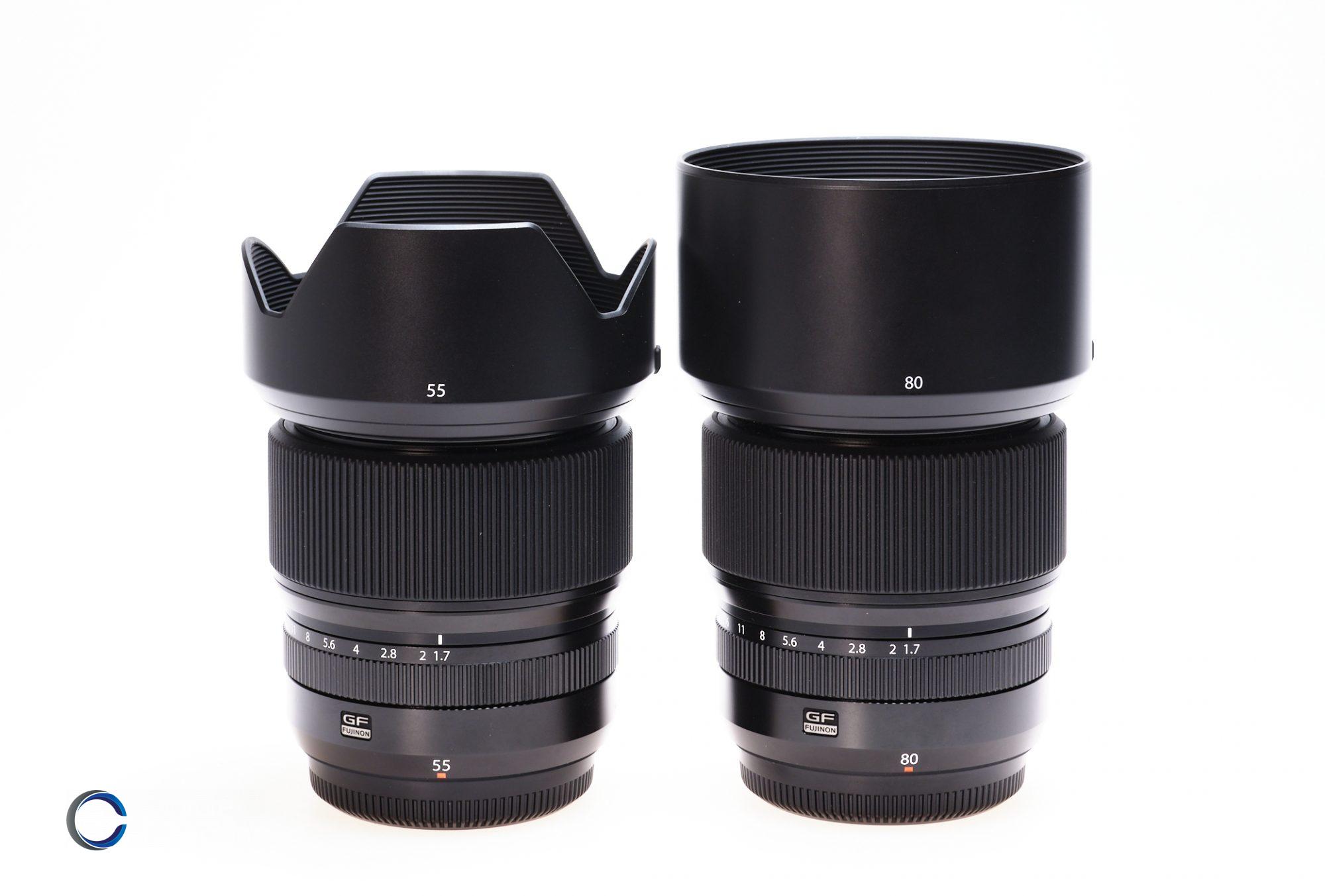 Fujifilm / Fujinon GF55 GF80 WR Lens Size Comparison Side By Side 