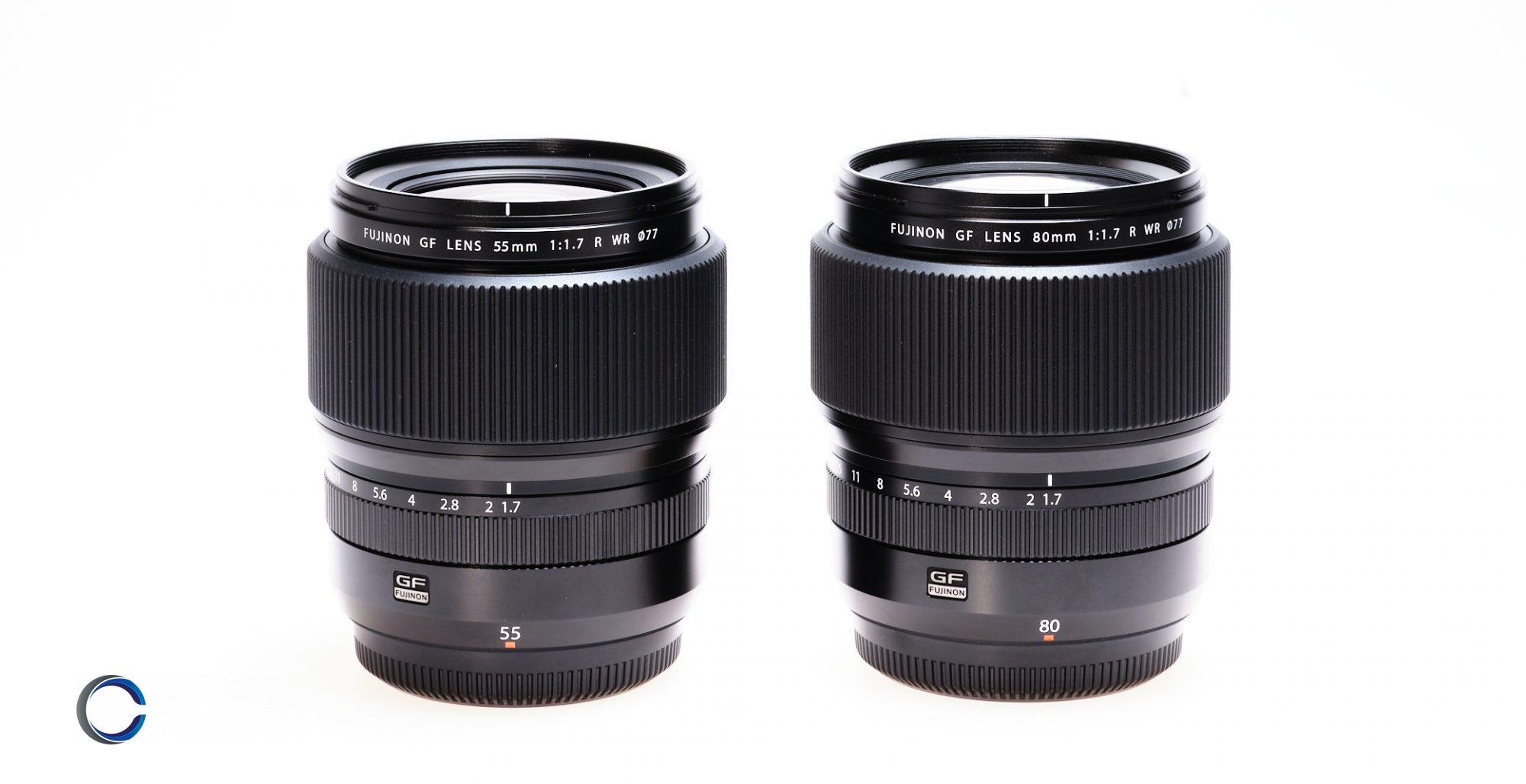 Fujifilm / Fujinon GF55 GF80 WR Lens Size Comparison Side By Side 
