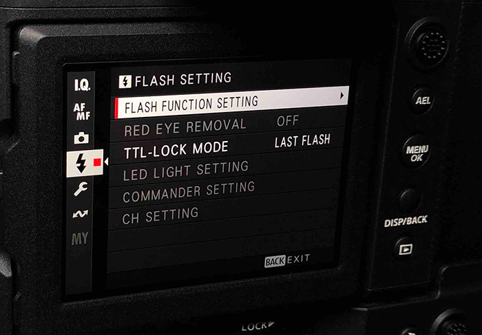 Fujifilm GFX menu flash sync - flash function setting